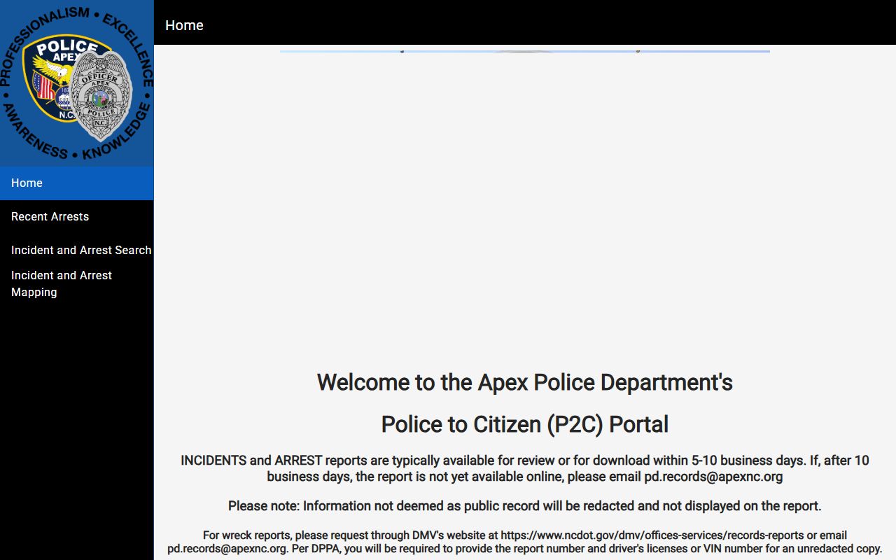 Apex Police P2C portal for searching background check records