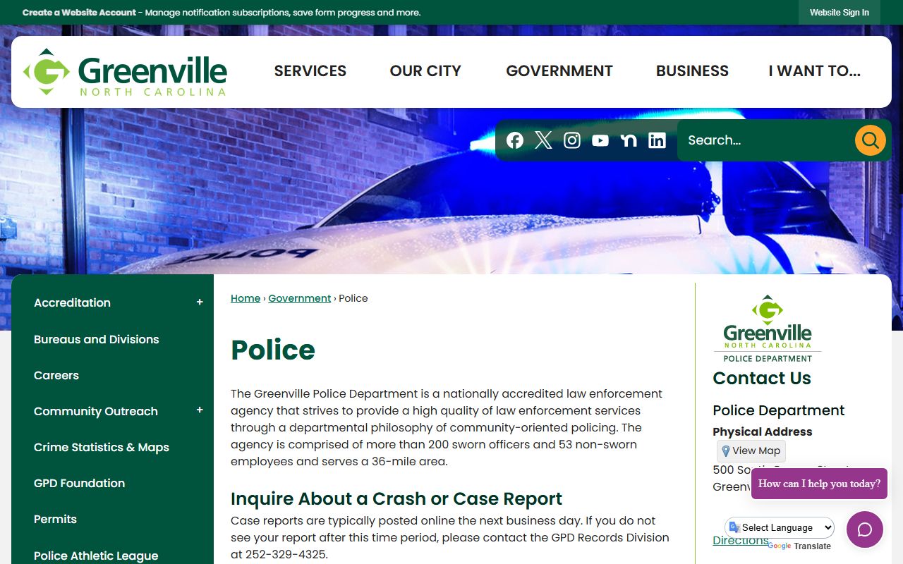 Greenville Police Department website for background check records