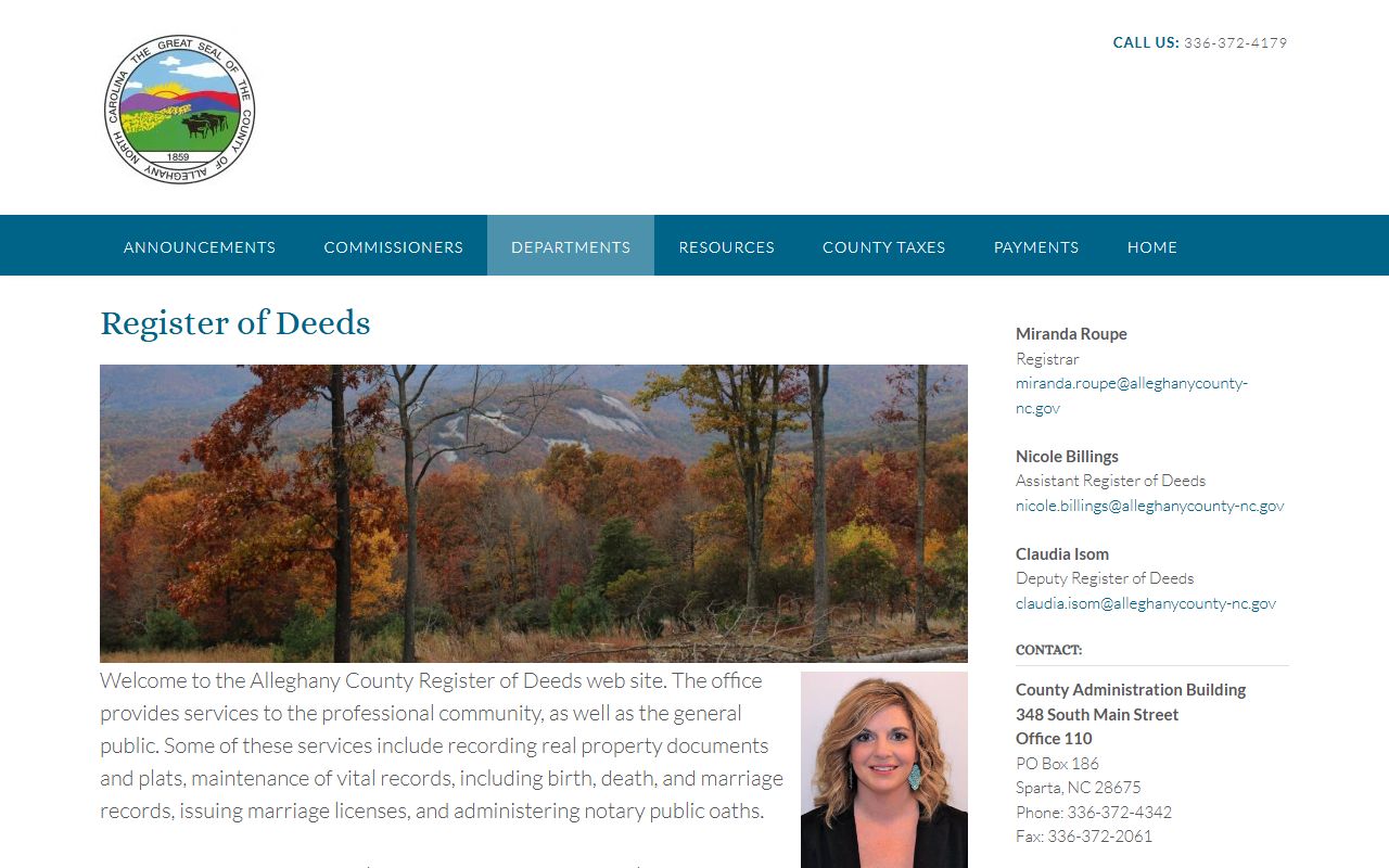 Alleghany County Register of Deeds page