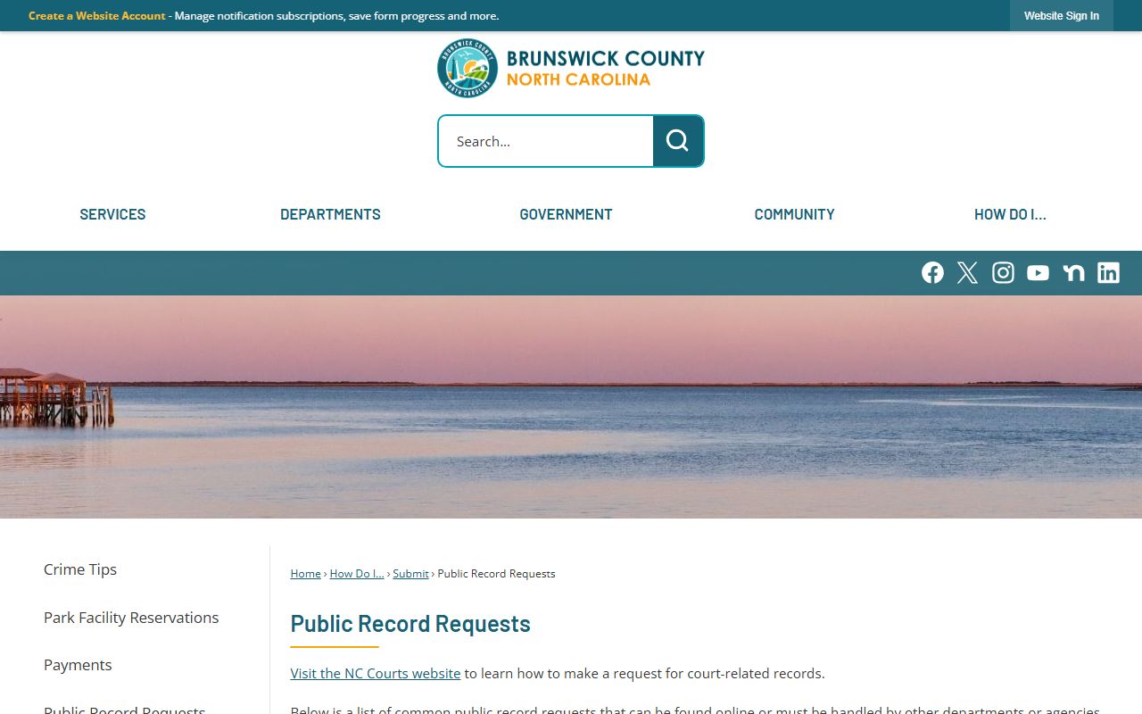 Brunswick County public records request page