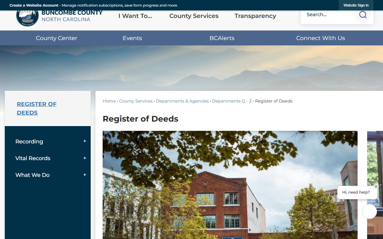 Buncombe County Register of Deeds page