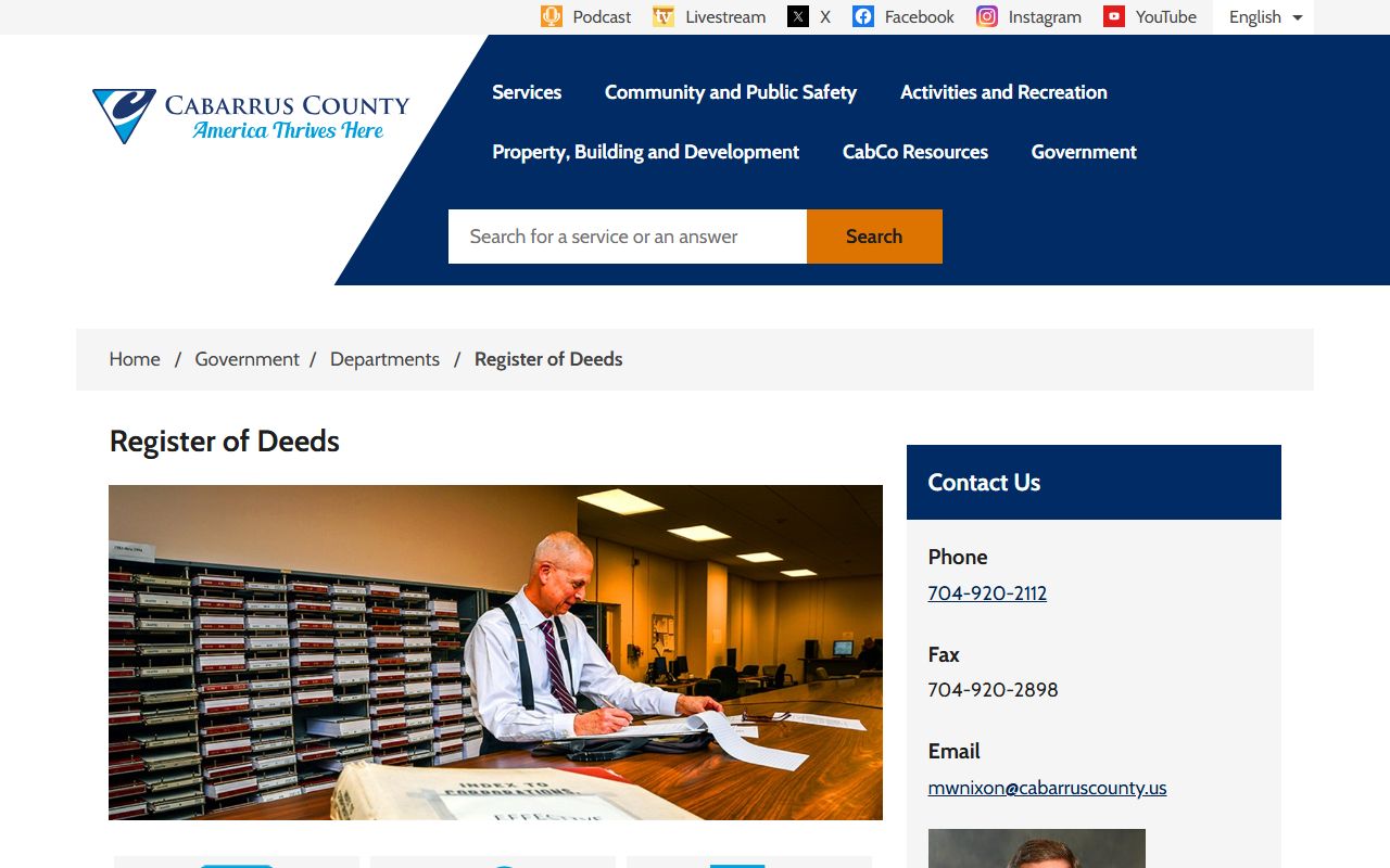 Cabarrus County Register of Deeds website