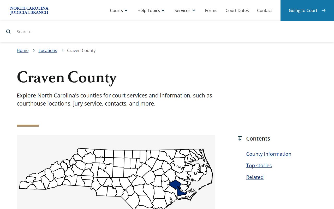 Craven County Clerk of Court page on NC Courts website