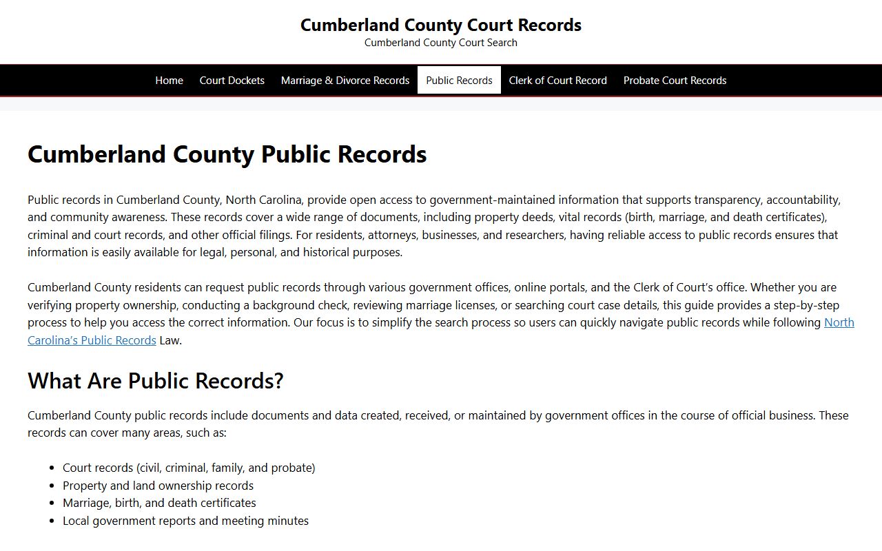 Cumberland County Courts public records page