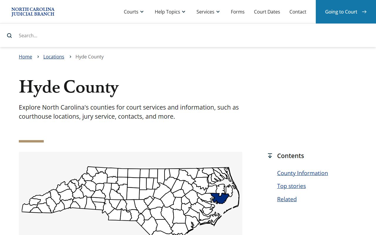 Hyde County Clerk of Court page on NC Courts website