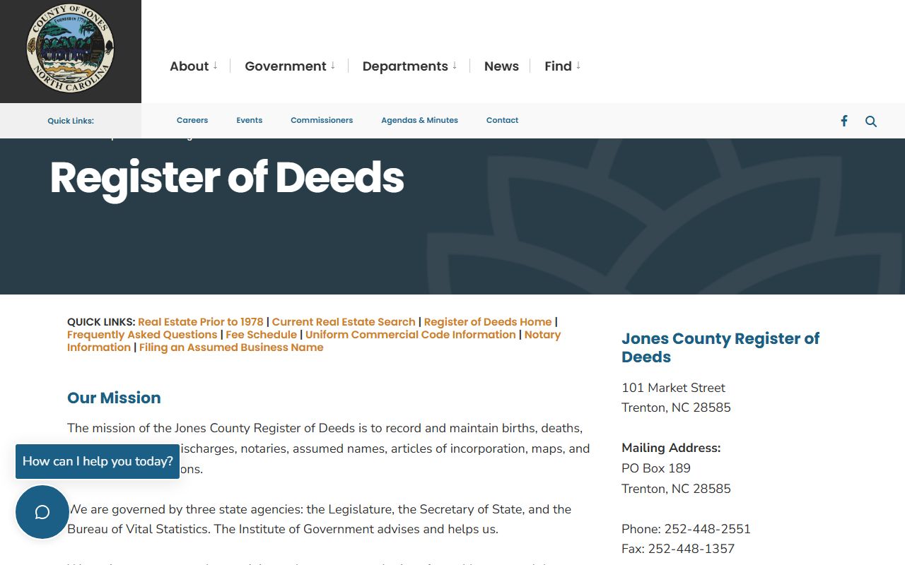 Jones County Register of Deeds website
