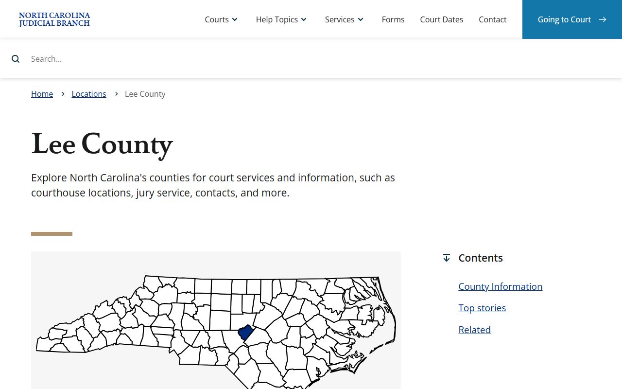 Lee County Clerk of Court page on NC Courts