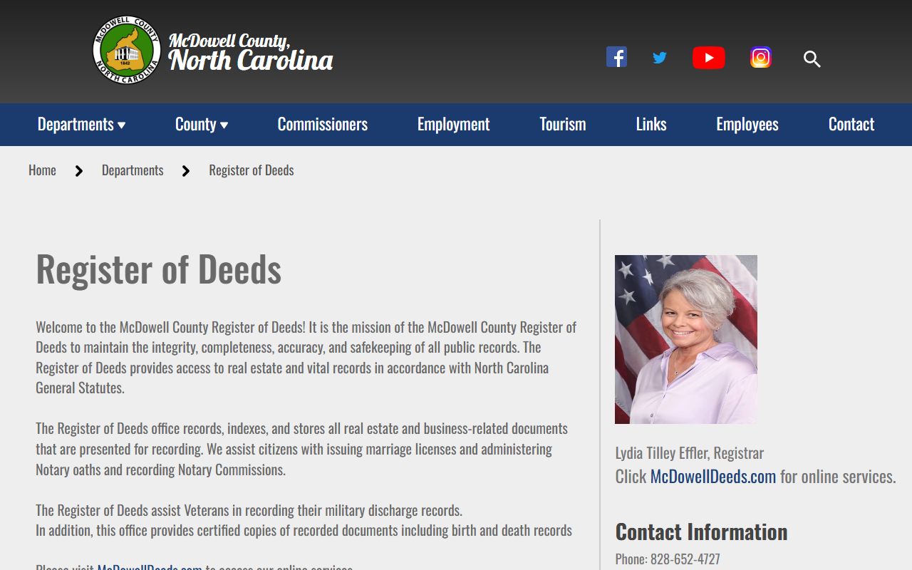 McDowell County Register of Deeds page