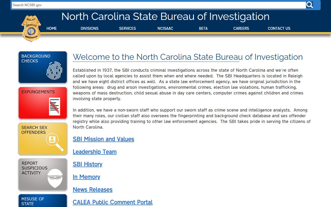 NC SBI website for Mitchell County background checks