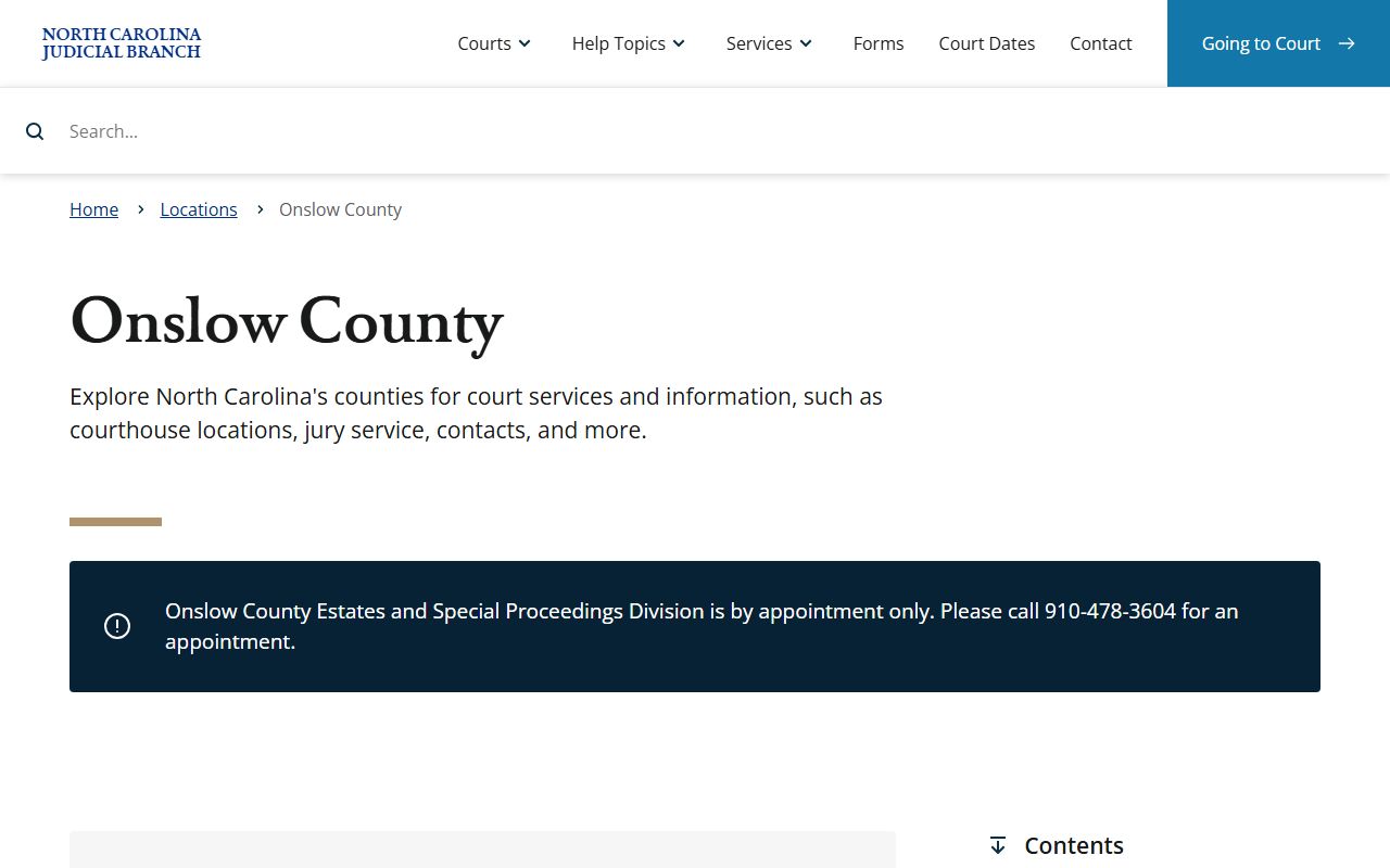 Onslow County Clerk of Court page on NC Courts website