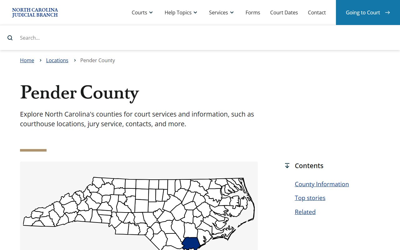 Pender County Clerk of Superior Court page on the NC Courts website