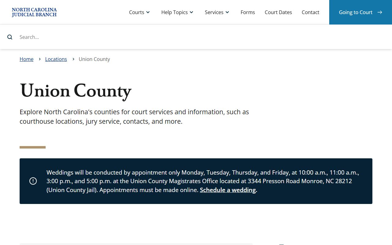 Union County Clerk of Court page on NC Courts website