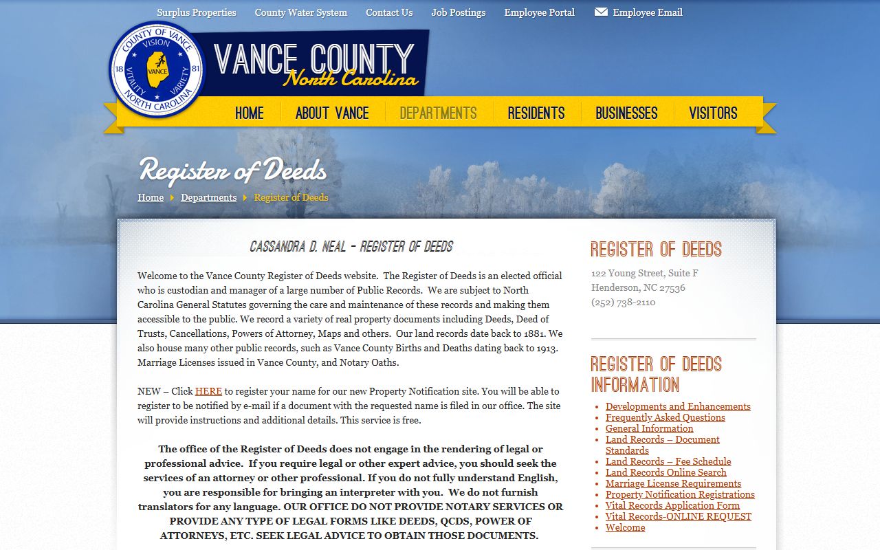 Vance County Register of Deeds website