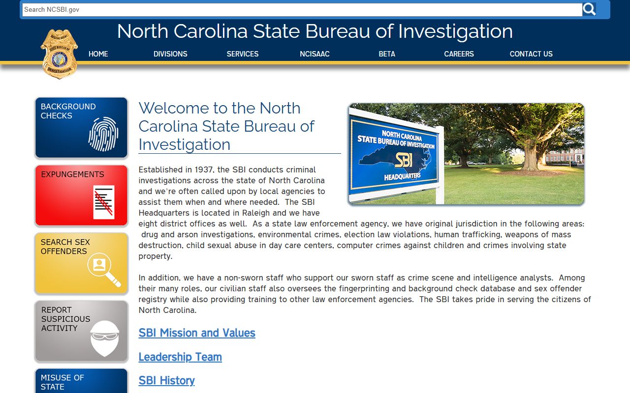 NC SBI website for criminal history background checks