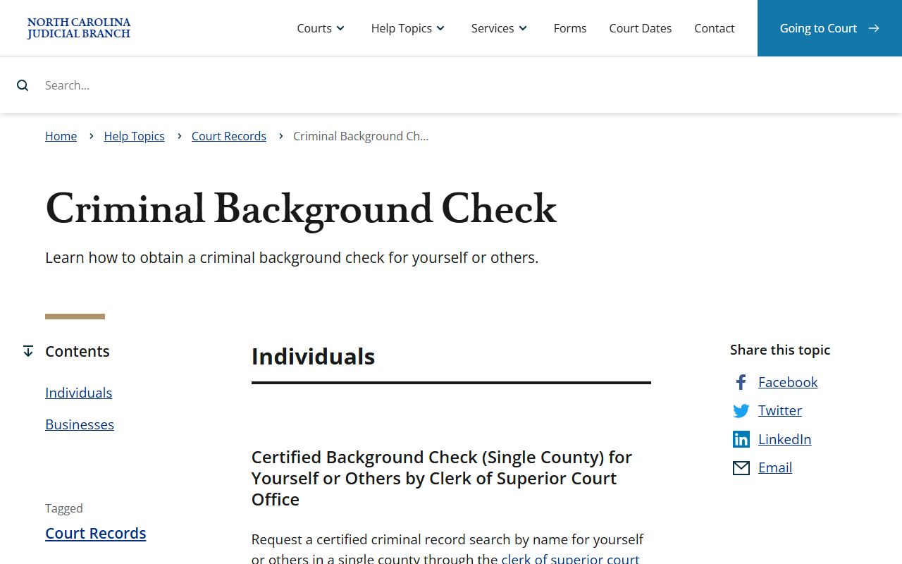 North Carolina court system criminal background check information