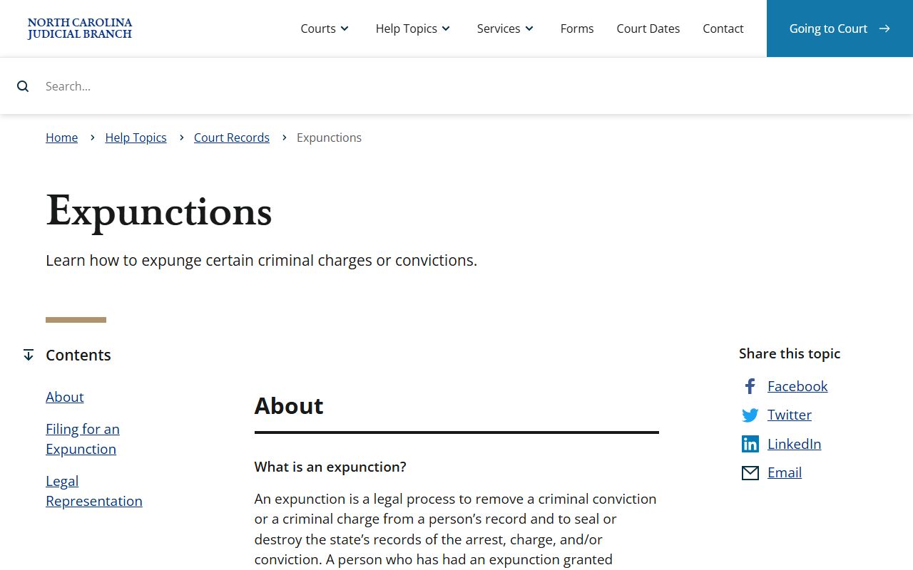 North Carolina court expunction forms and background check information