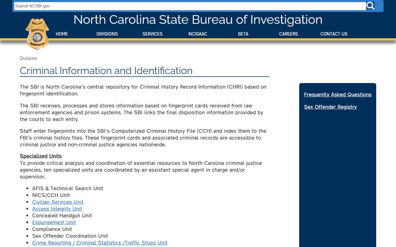 North Carolina Criminal Information and Identification Section for background checks