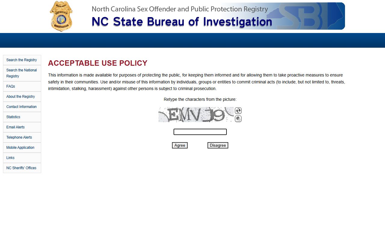North Carolina sex offender registry search for background checks
