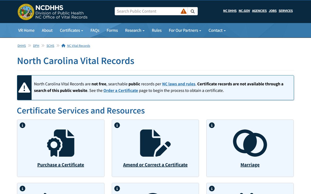North Carolina vital records office for background check verification